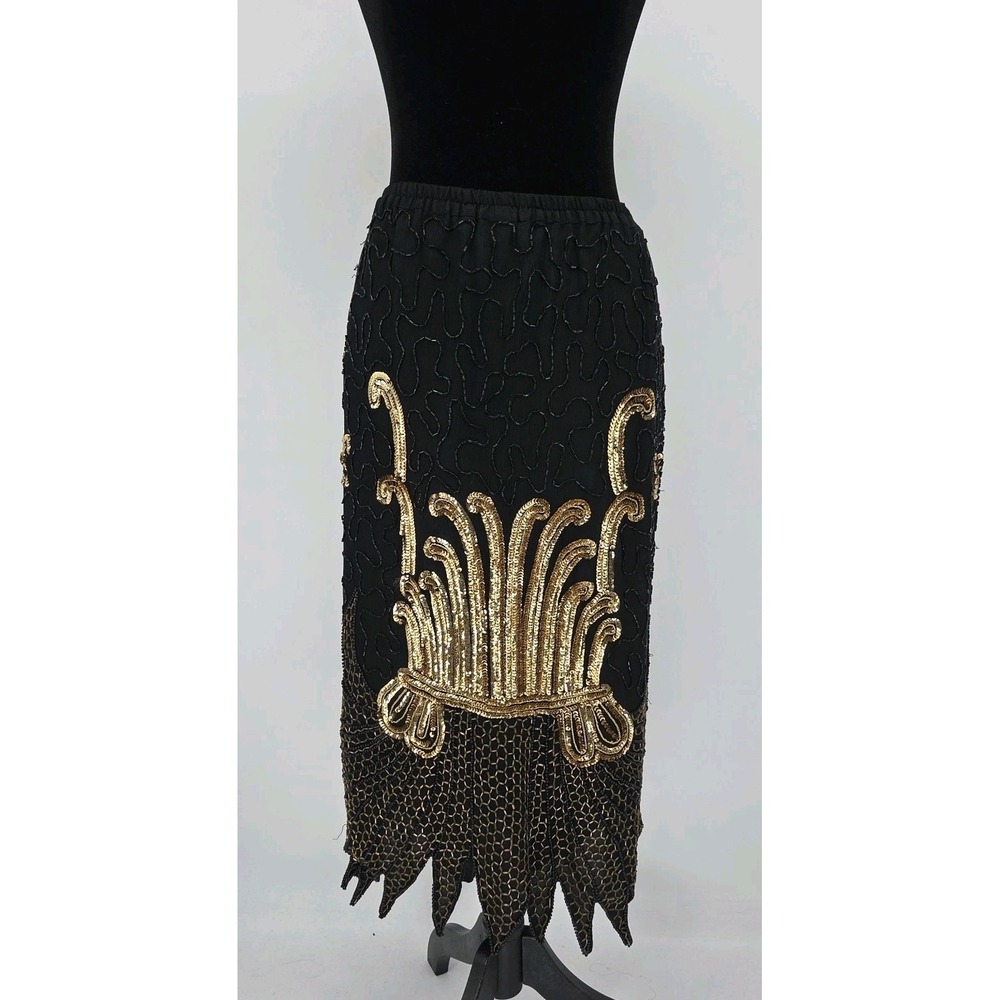 Vintage 90s Embellished Sequin Maxi Skirt XL Disco Gatsby